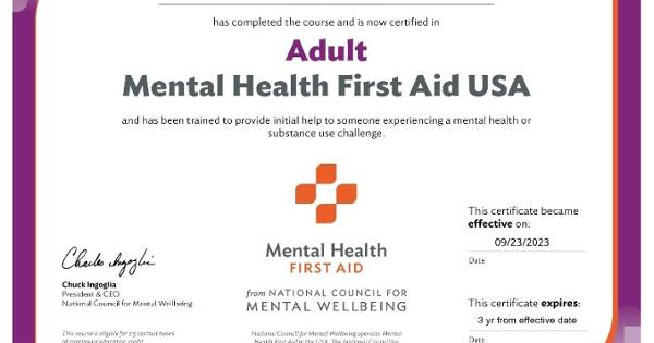 A mental first aid certifcate 
