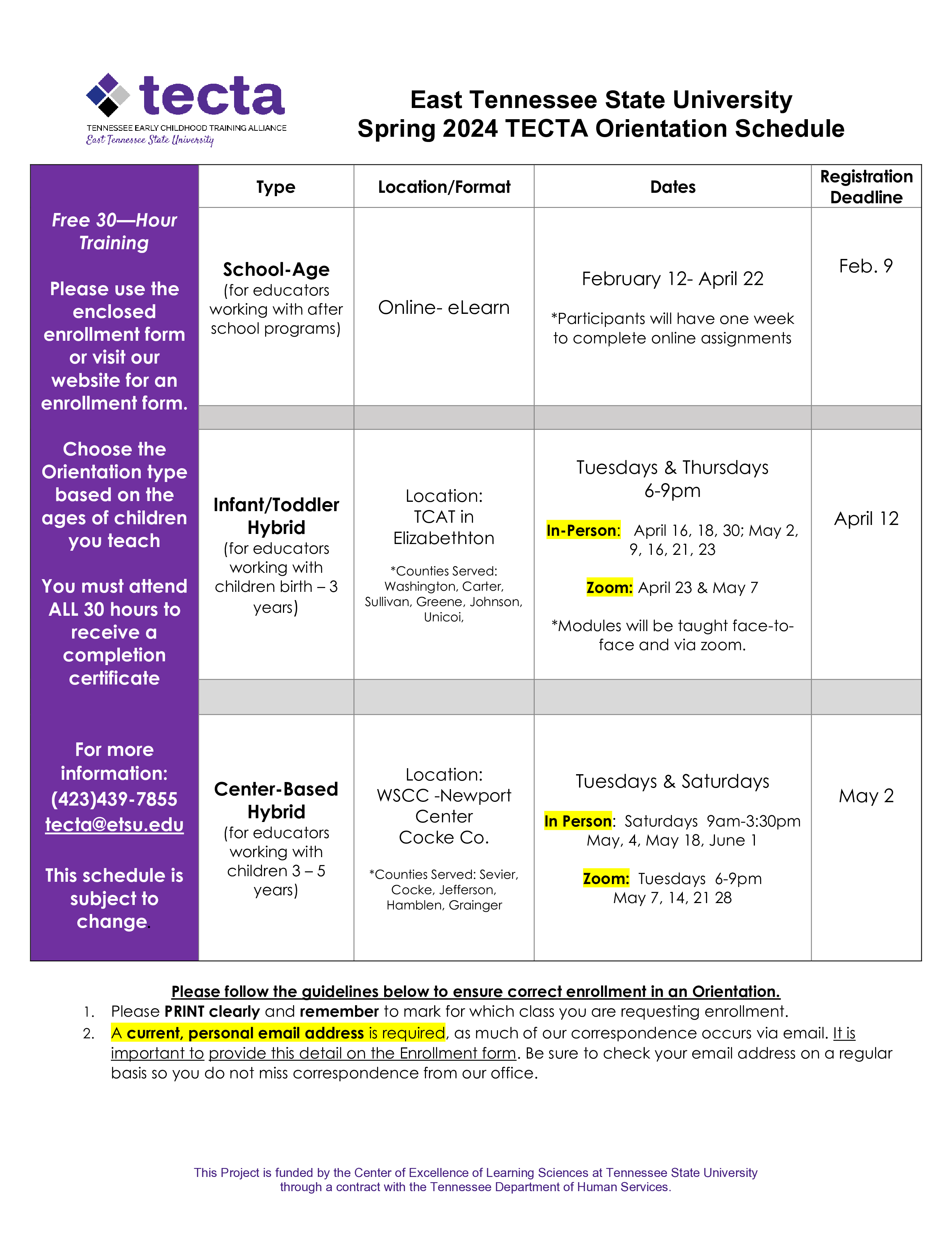 Fall 2023 Semester Orientation Schedule