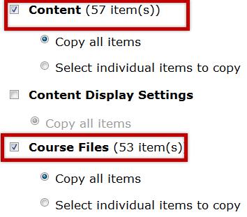 Image of the Content and Course Files options