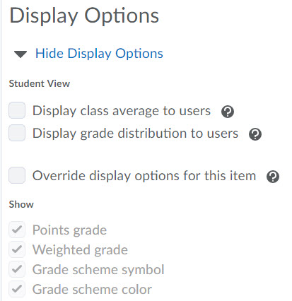 Image of the category display options for a weighted category