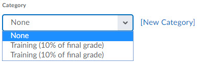 Image of the Category dropdown on the new grade item page