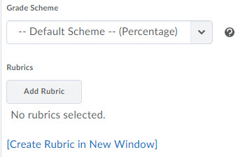 Image of the Grade Scheme and Rubric options for a grade item. 
