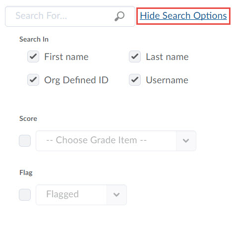 Image of the search options within the Enter Grades screen