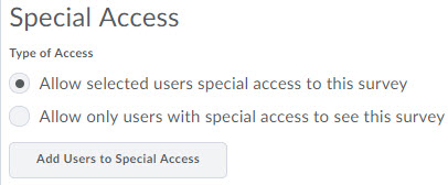 Image of the Add Users to Special Access button located on the Restrictions tab of the Edit Survey page