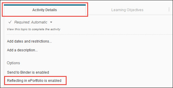 Image of the Activity Details section of a content topic.