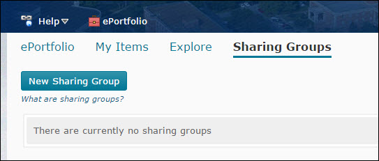 Image of the ePortfolio Sharing Groups tab. 