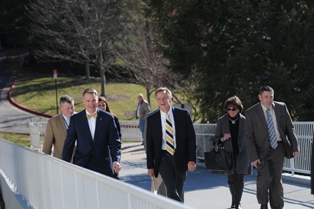 ETSU President Brian Noland walks across campus with Governor Bill Haslam 