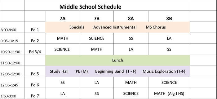 Middle School Schedule 1