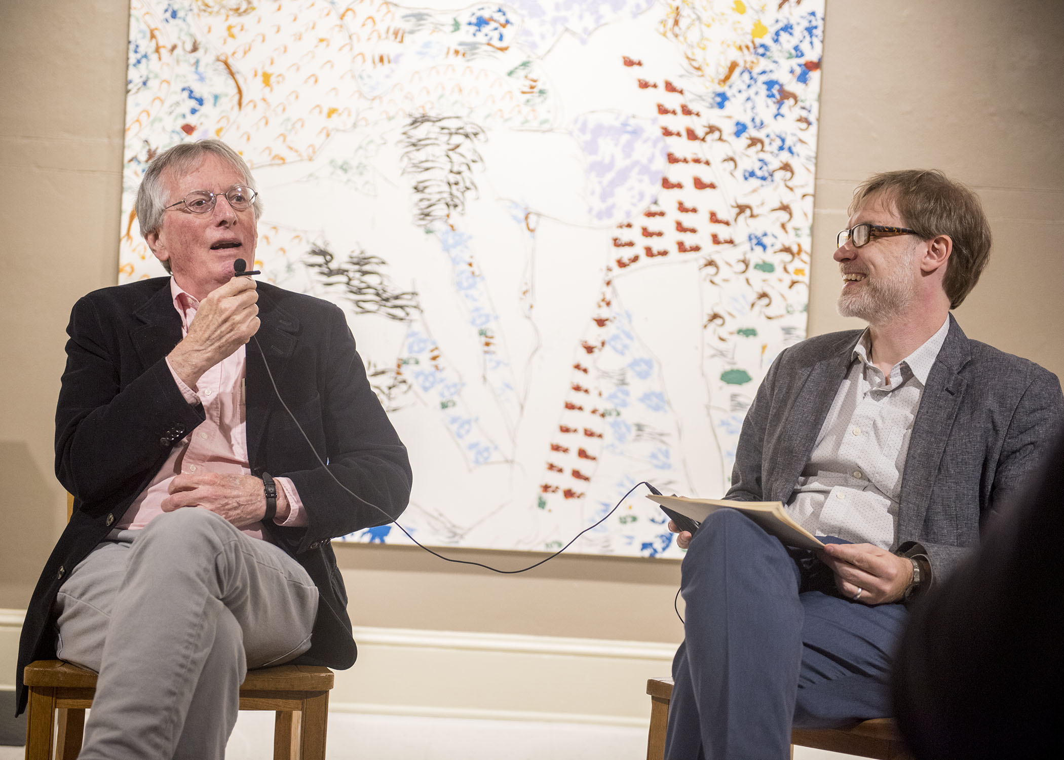 Former Poet Laureate Charles Wright and Dr. Jesse Graves host a Q&A during Wright's 2017 visit to campus. 