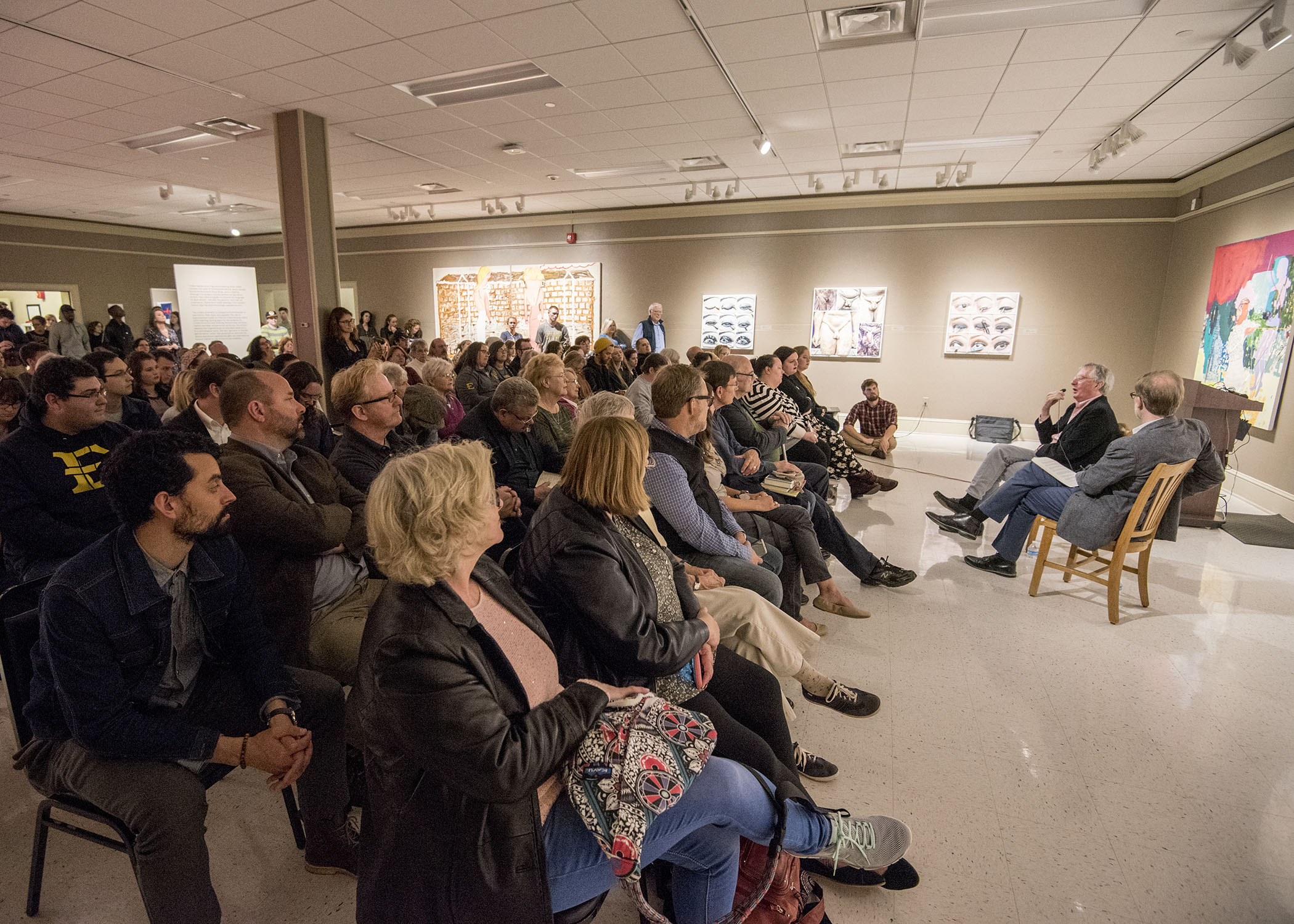 A crowd shot in the Reece Museum during former Poet Laureate Charles Wright's 2017 visit to campus. 