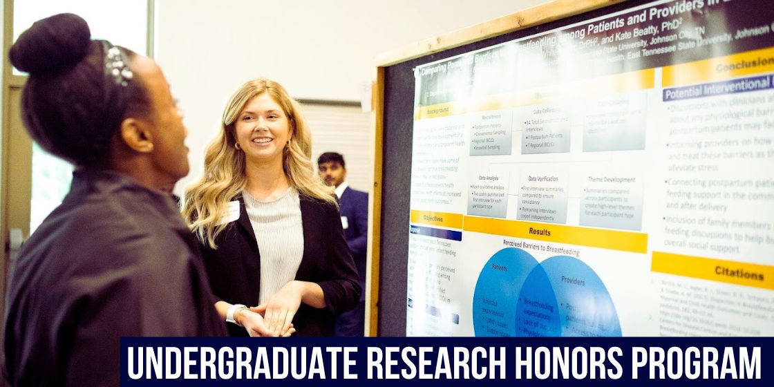 Undergraduate research honors program - Student presents a poster to audience