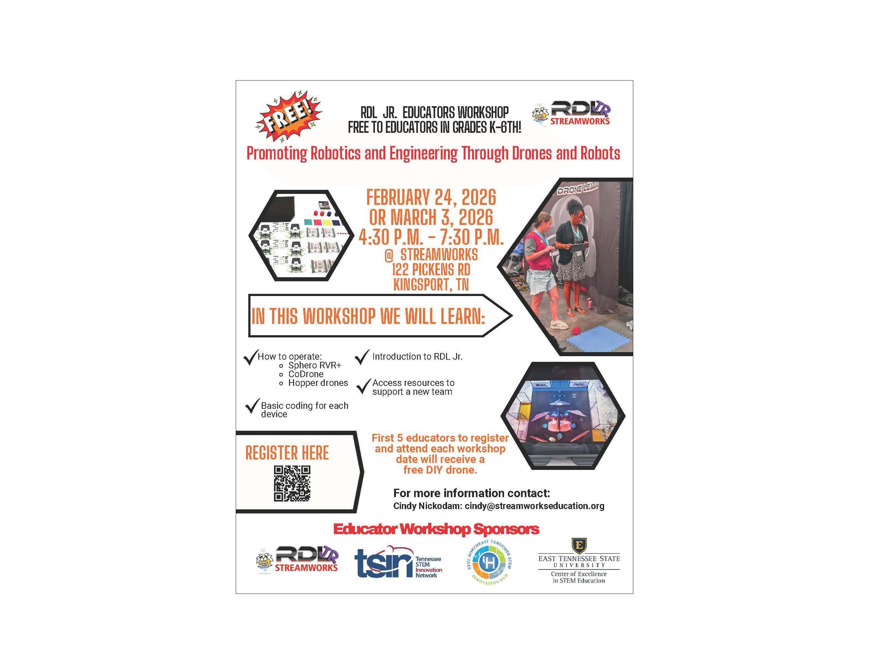 Learn how to operate a Sphero RVR+, Sphero Bolt, CoDrone and Hopper drones. Free, registration required. First 5 registrants who attend get a free drone too.