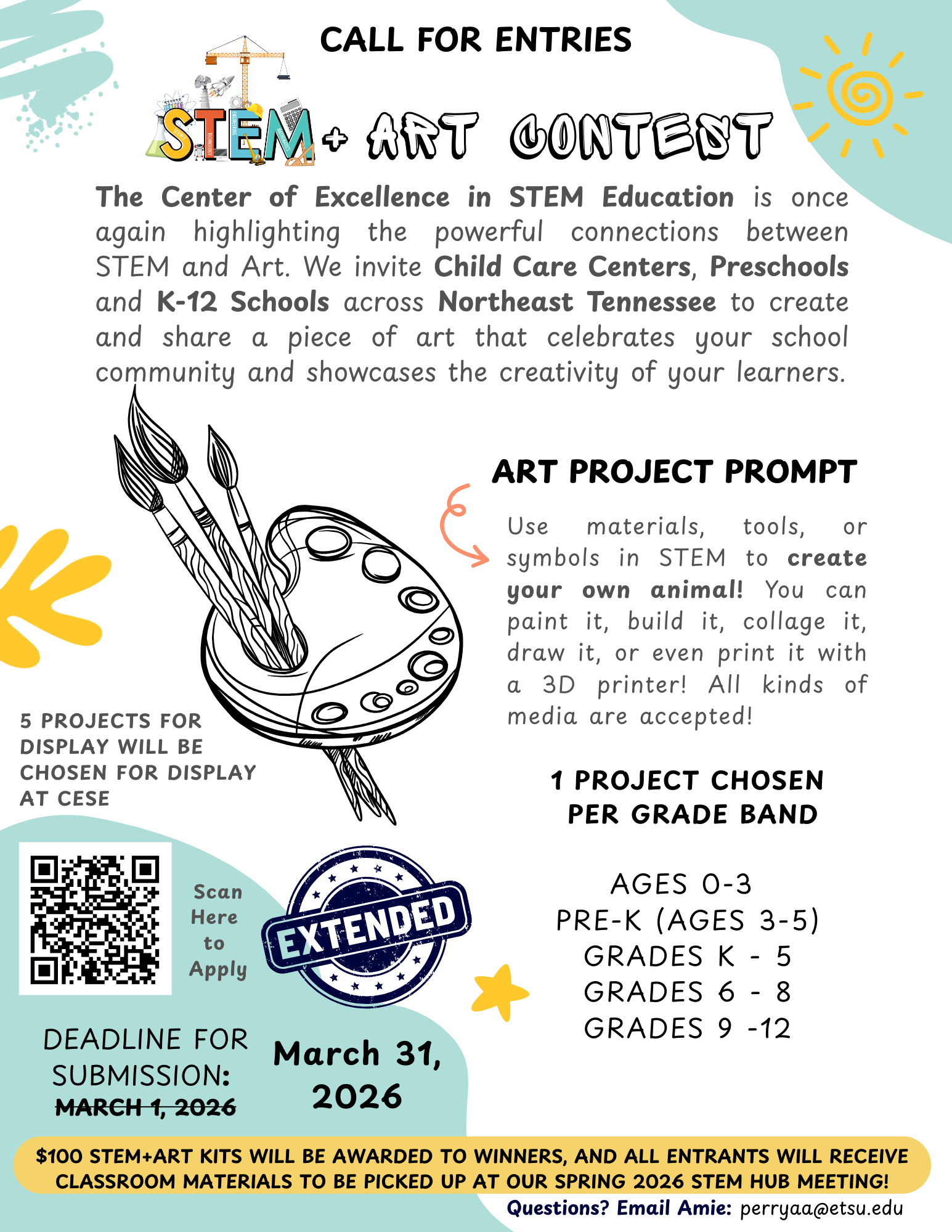 Register now by clicking on the link below for our second round for the STEM Art Contest. Pics of entries due March 31, 2026