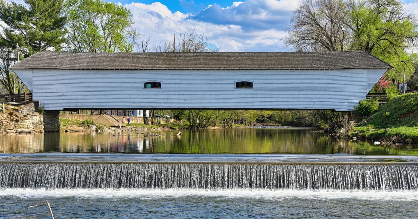 Historic covered bridge in Elizabethton Tennessee constructed in 1882. It is 134 feet long and crosses the Doe River.