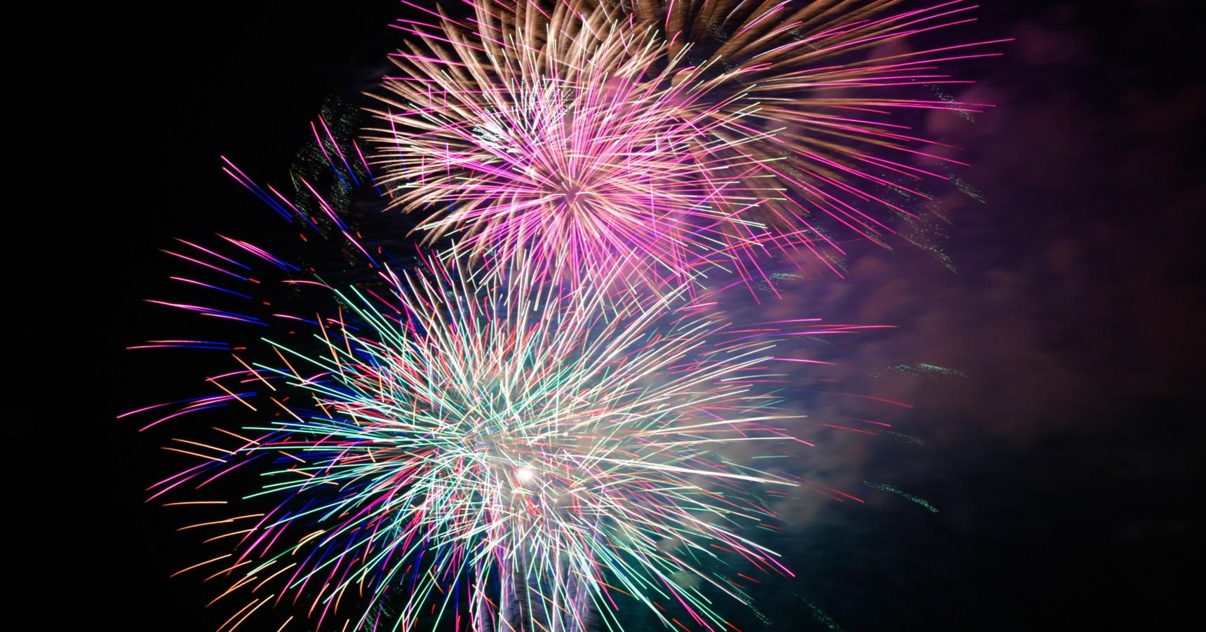Several large fireworks explode in the sky for the Fourth of July Celebration in Kingsport, Tennessee.