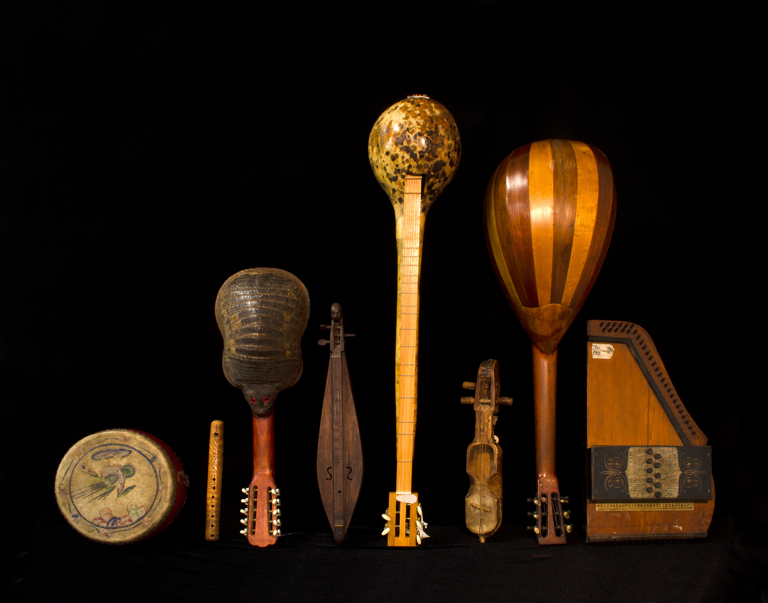 Various musical instruments in the Reece Permanent Collection. 