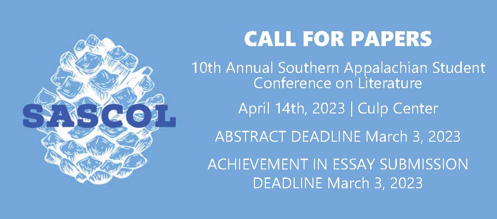 Blue background with a picture of a white pinecone and SASCOL over it. Call for papers information is in the caption below.