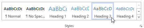 The heading styles can be selected by pressing ALT key, then H key, then L key