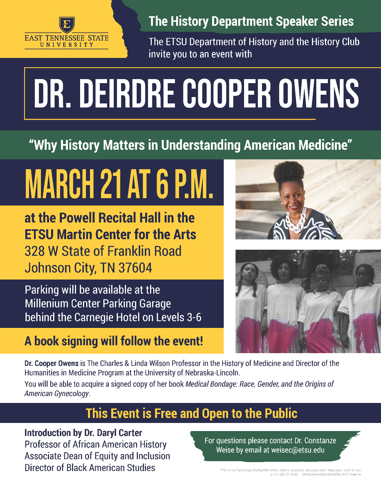 Dr. Deidre Cooper Owens Event Flyer with details in the comments above.