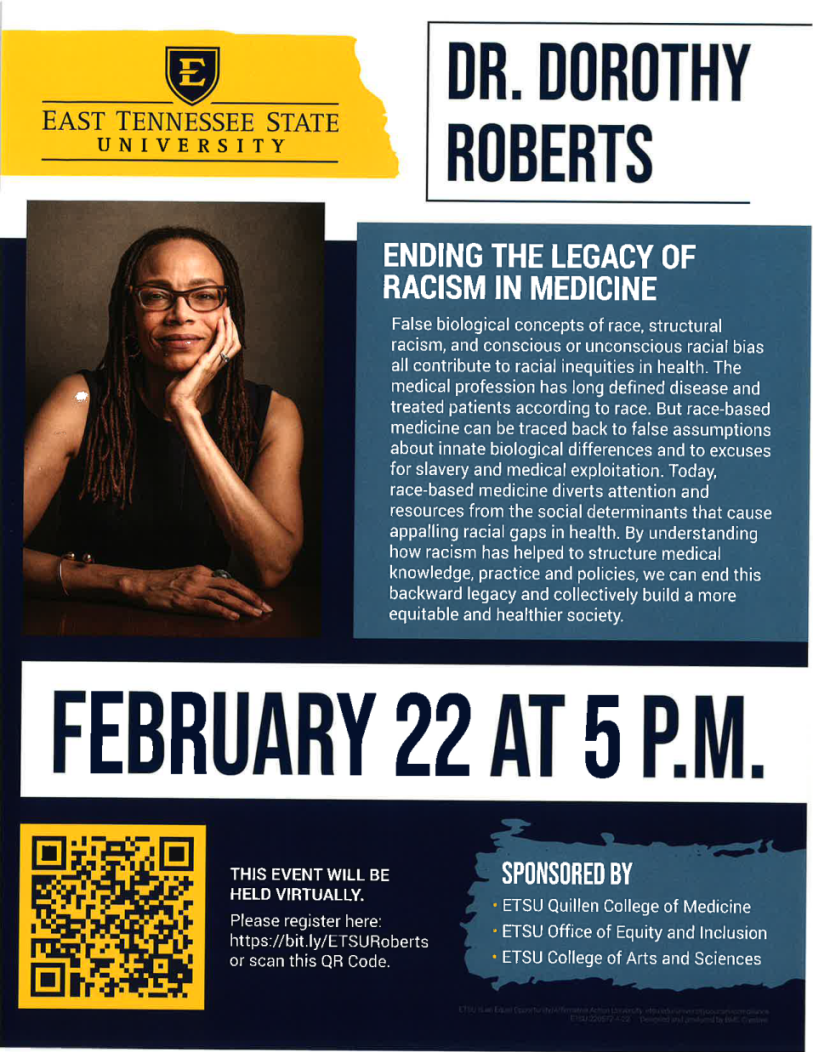 Dr. Dorothy Roberts' flyer with event information detailed in the comments above.