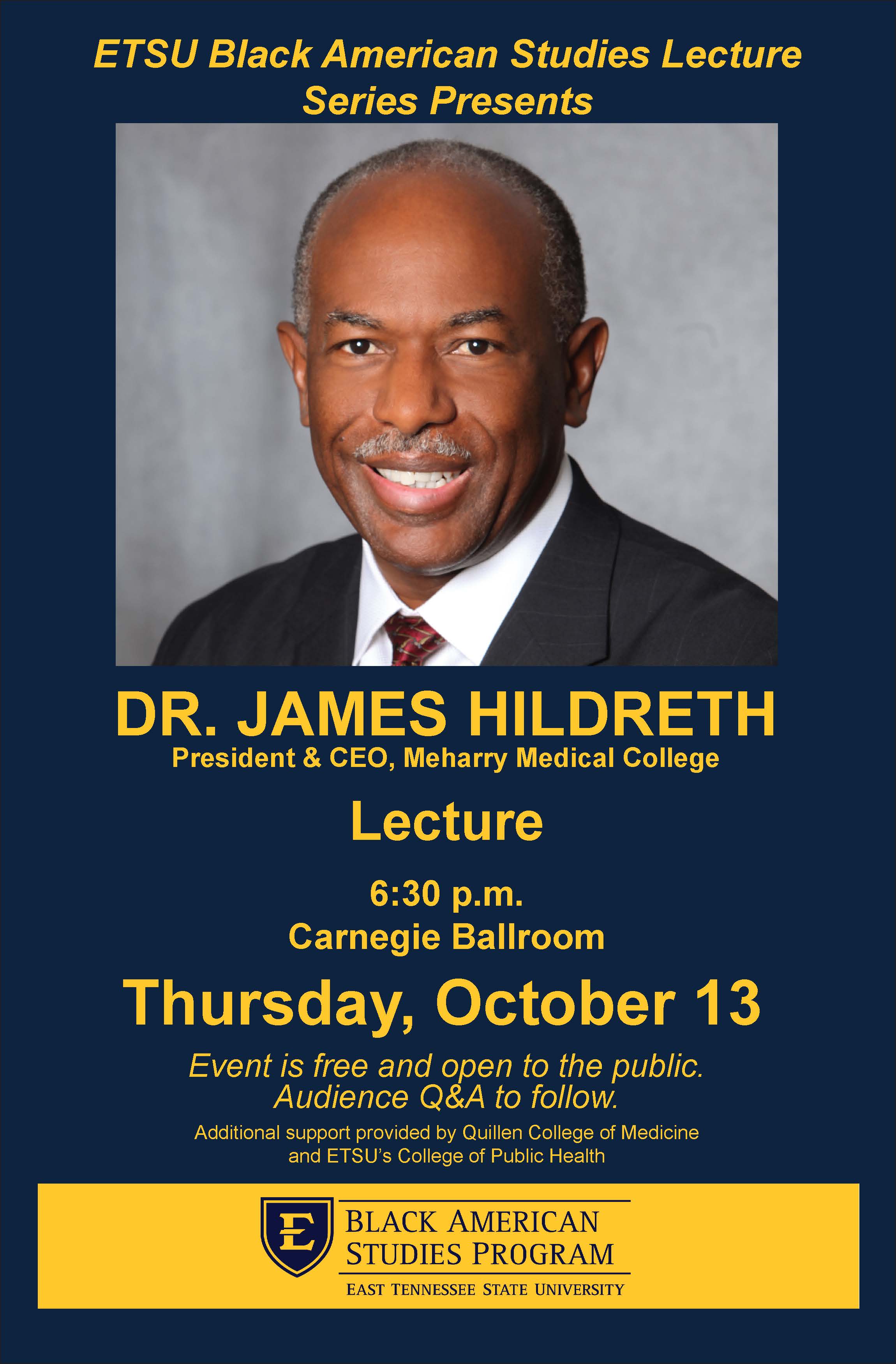 Dr. James Hildreth poster with event information detailed in the commentary above