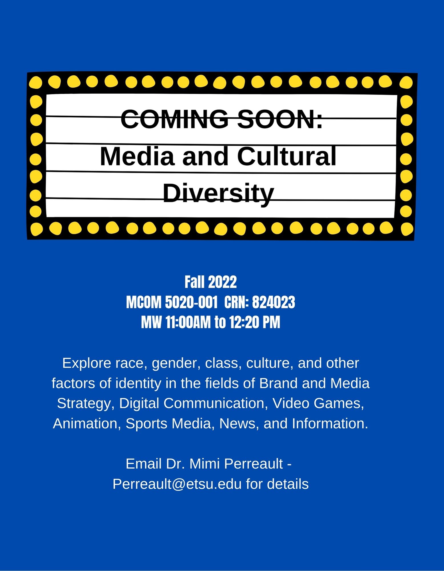 Media and Cultural Diversity class flyer with information detailed in the comments above