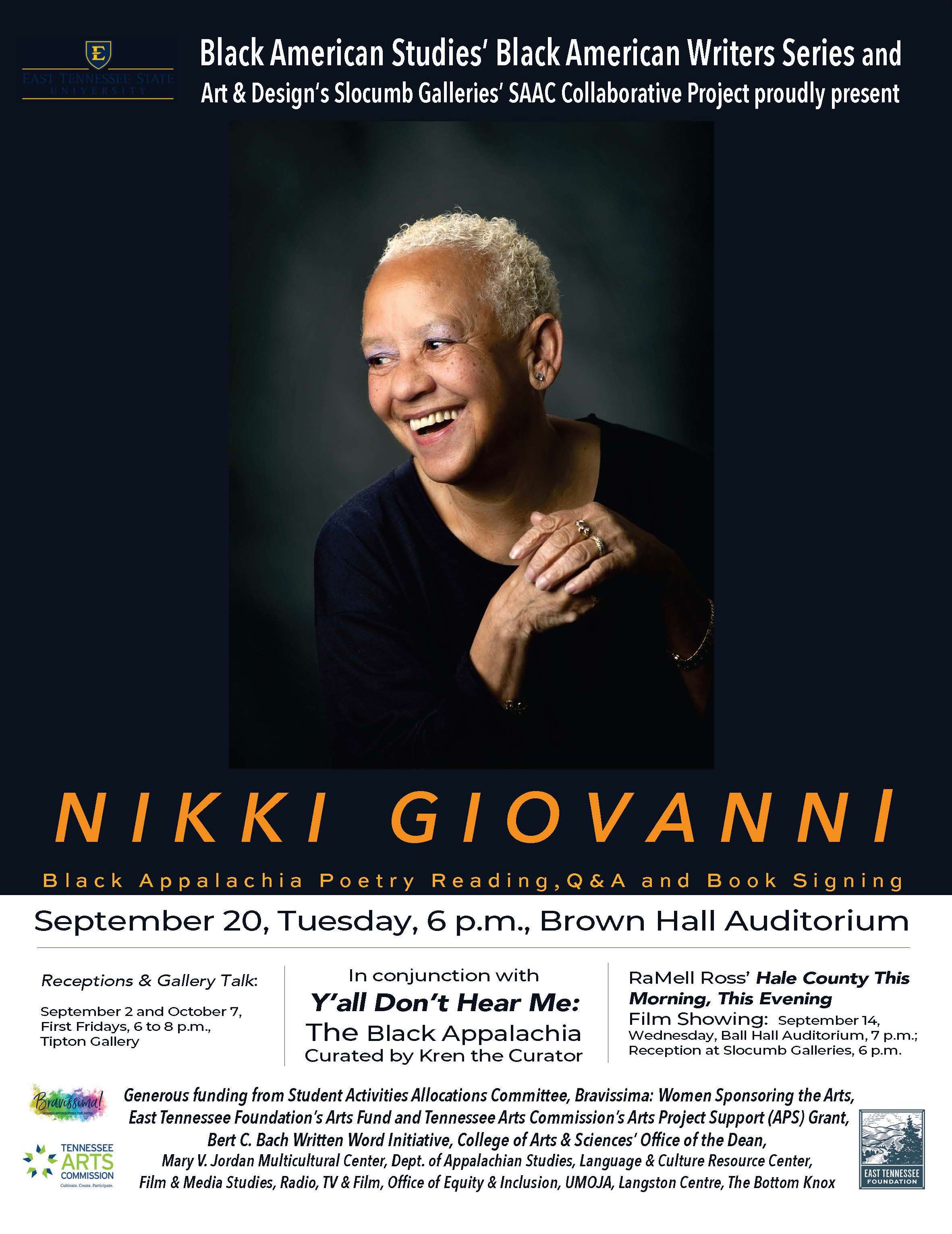Nikki Giovanni Poster with event information detailed in the commentary above.