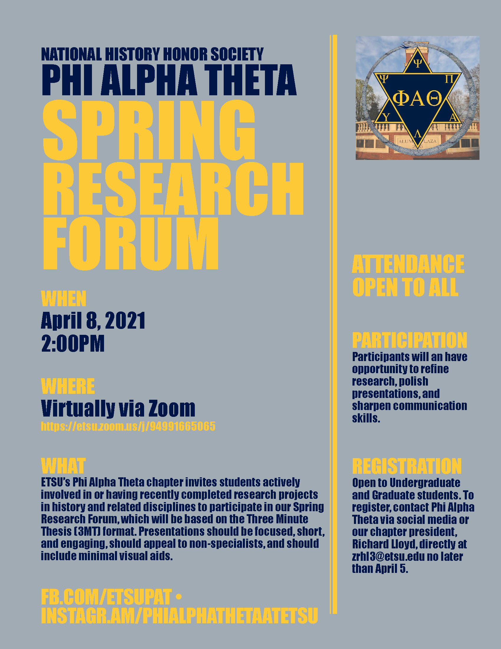 Phi Alpha Theta research forum information for spring 2021