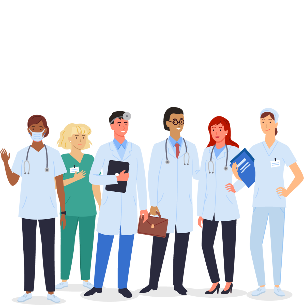 Graphic of various medical professionals standing side by side.