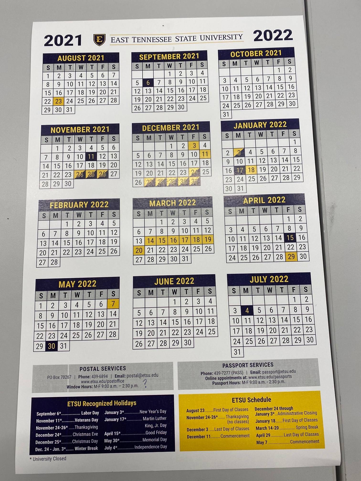 Eastman Academic Calendar