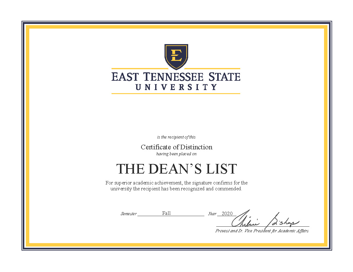 Deans Certificate