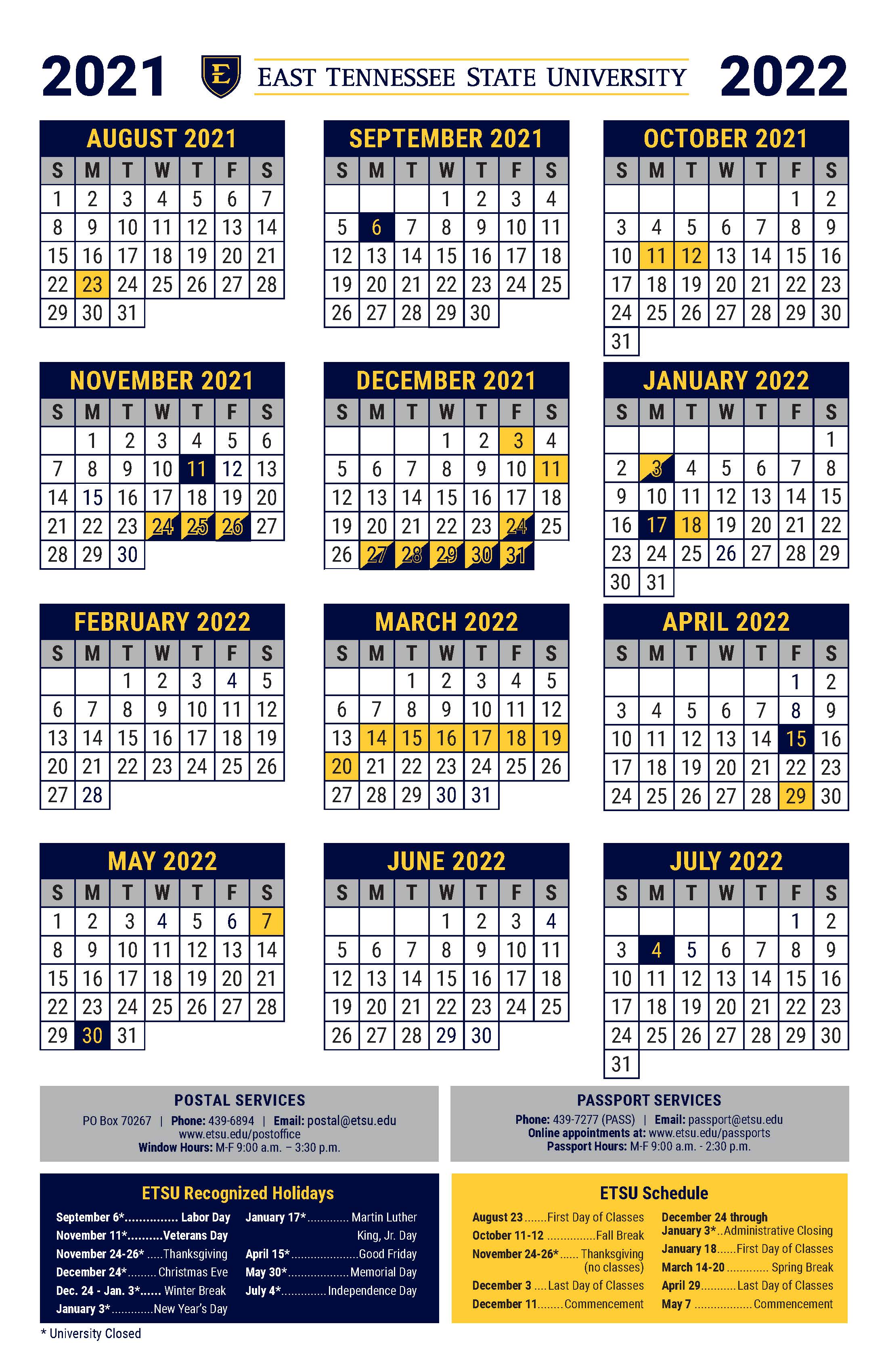 Postal Calendar 21-22