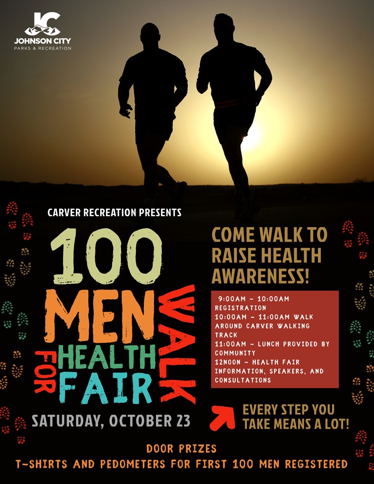 100 men walk flyer with information that is detailed in the commentary above