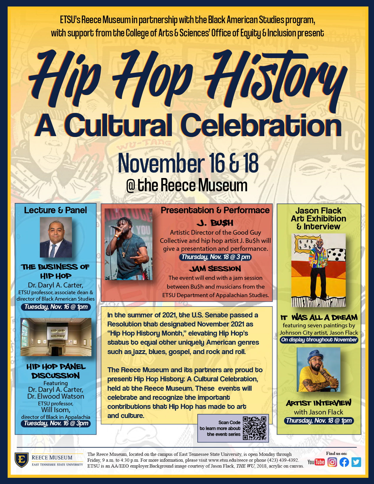 Hip-Hop History month flyer with event details described in the commentary above