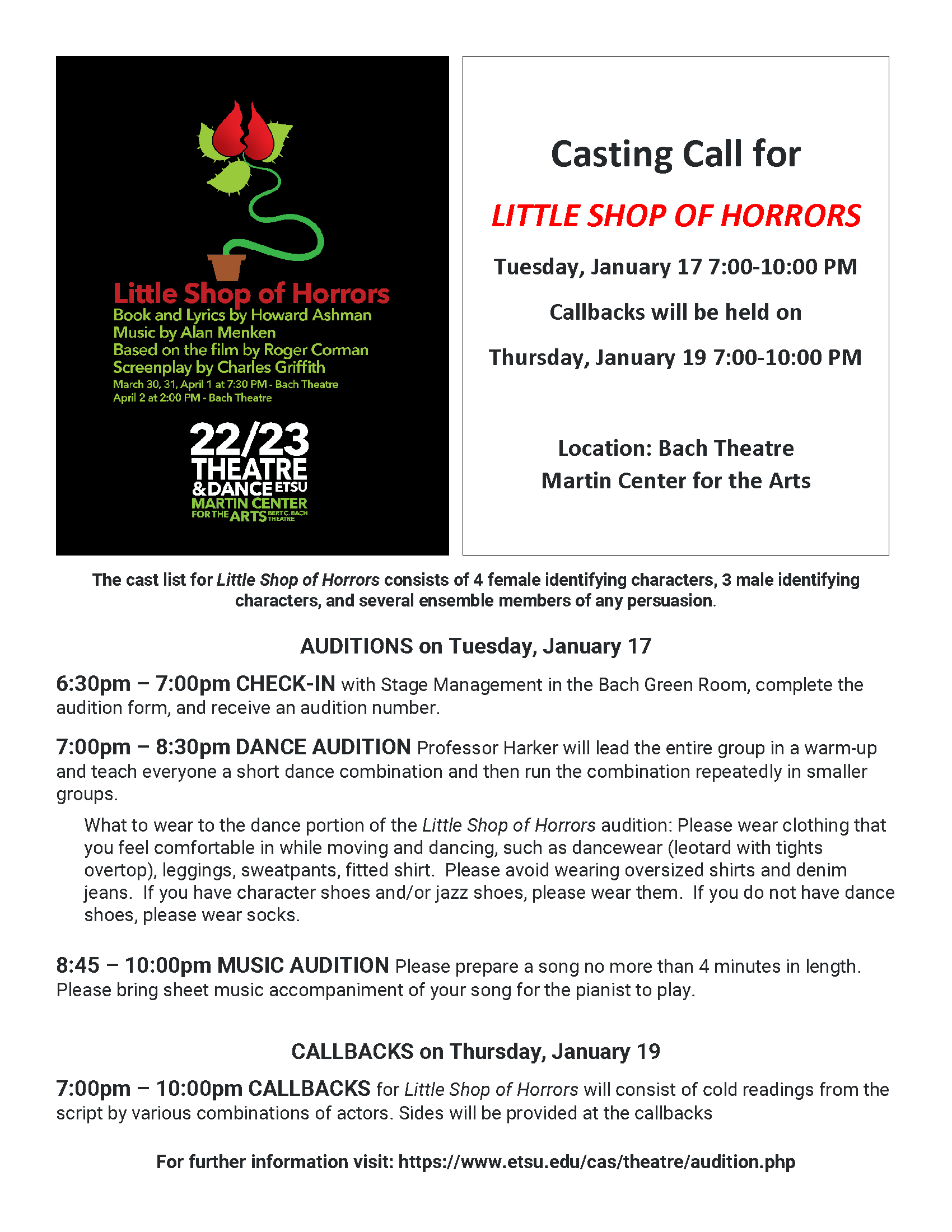 Little Shop of Horrors Audition flyer