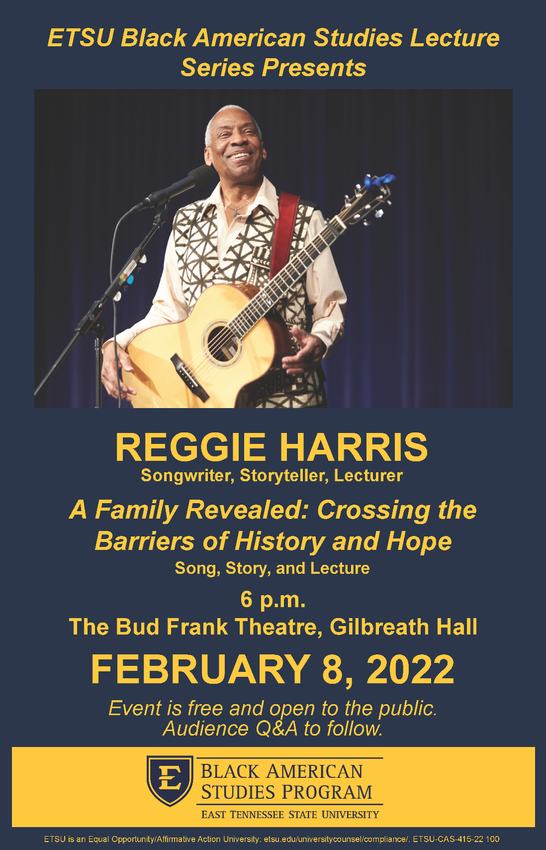 Reggie Harris poster with event information detailed in the comments above.