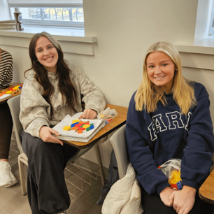 Students working with pattern blocks in primary education class.