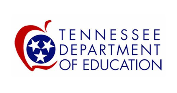 Tennessee Department of Education logo with blue and red design and an apple detail