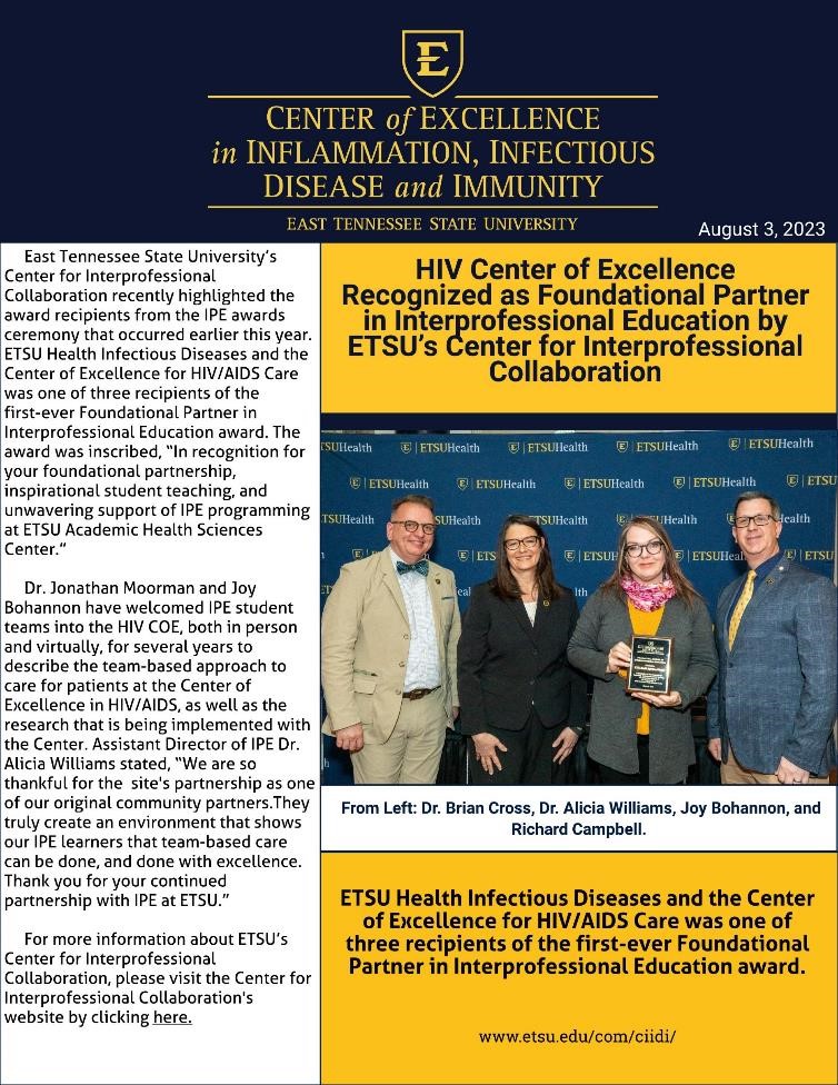 image for HIV CoE Recognized as Foundational Partner by ETSU's CIC