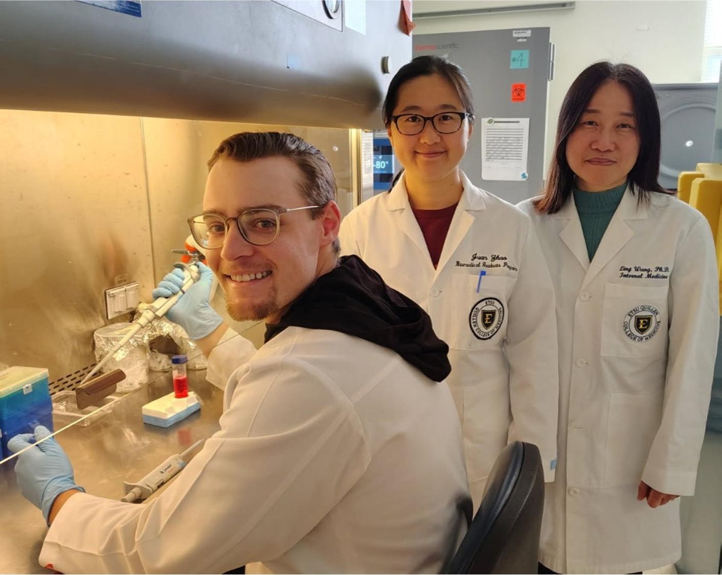 From Left: Jaeden Pyburn, Dr. Juan Zhao, and Dr. Ling Wang