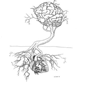 Artwork depicting the neurological relationship between the brain and the heart.