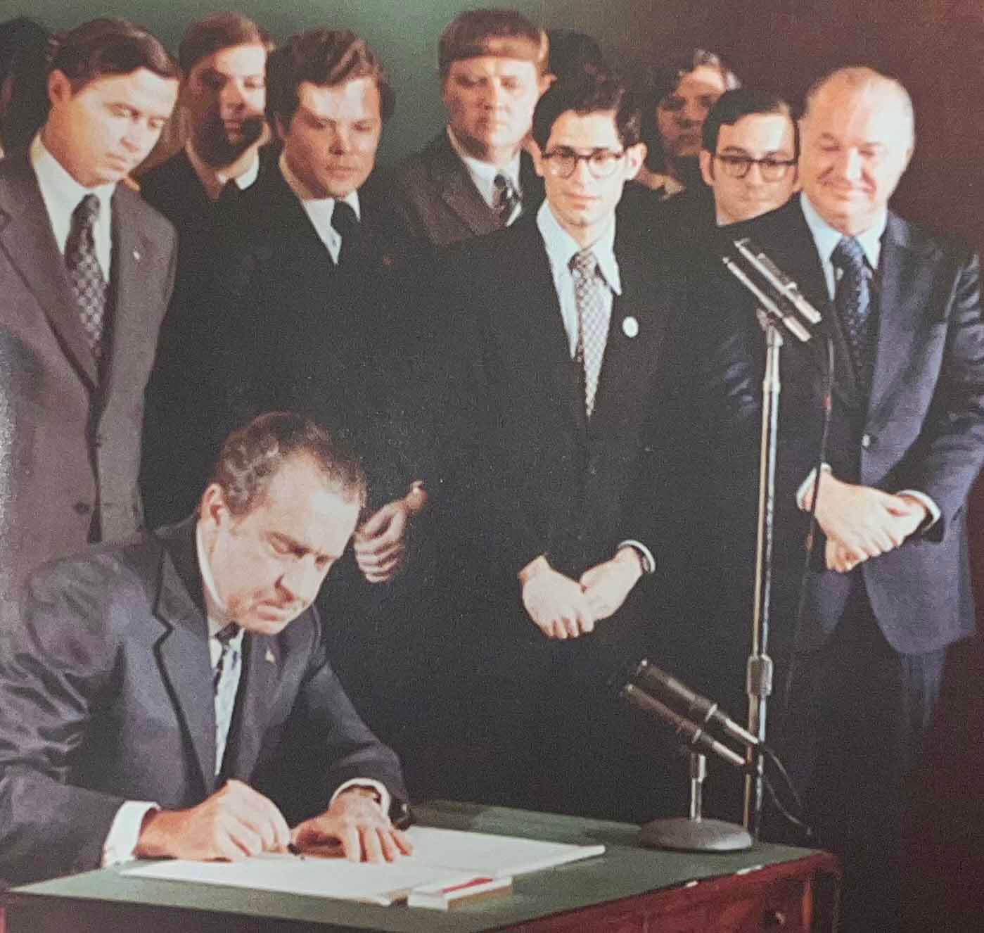 President Nixon signing legislative bill
