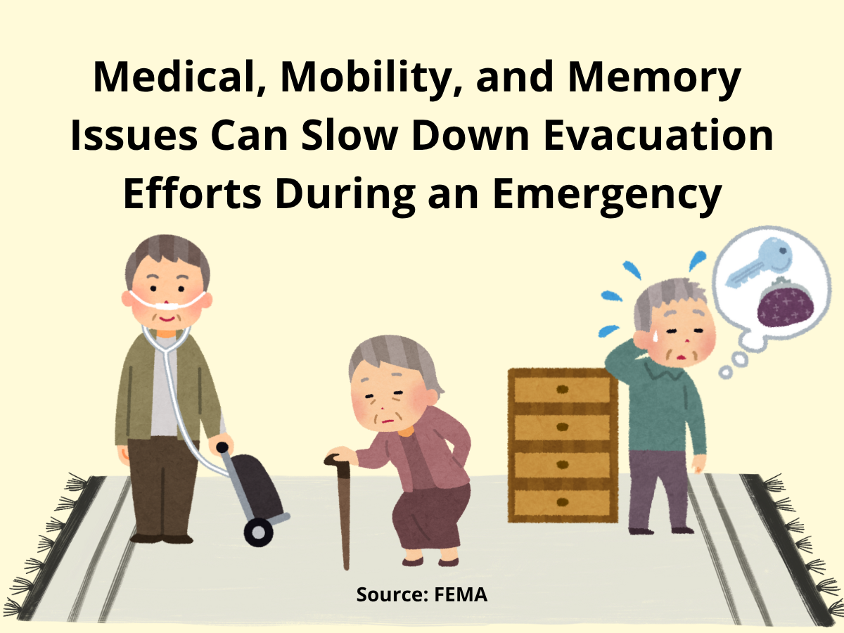 Medical, mobility and memory issues can slow down evacuation efforts during an emergency