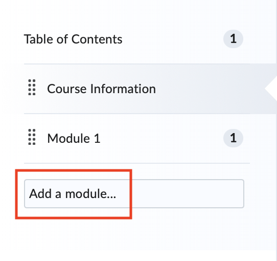 The content map with add a module highlighted