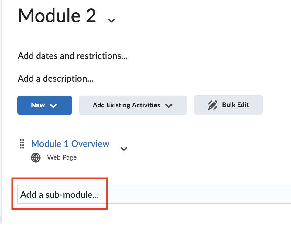 A module open with the Add a sub-module highlighted