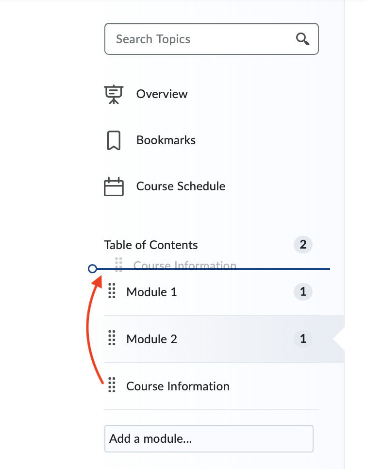 image depicting the drag and drop method of reordering content