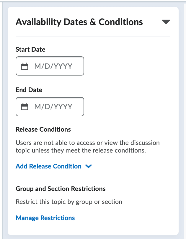 The availability dates on the edit topic page