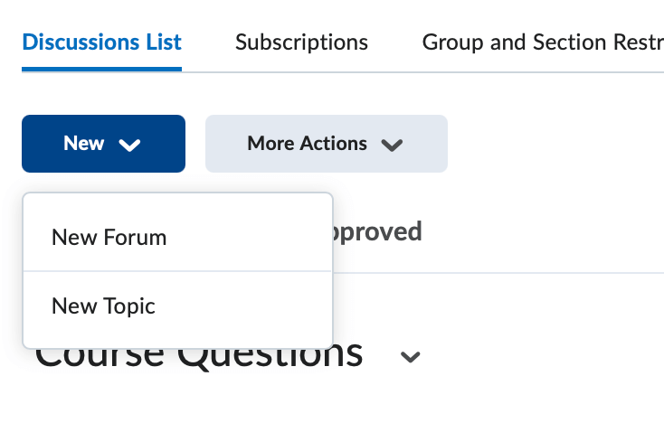 The new forum option after clicking the new button