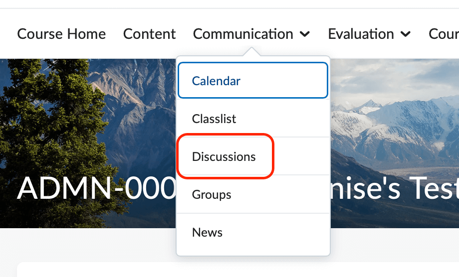The discussions tool in the default course nav bar
