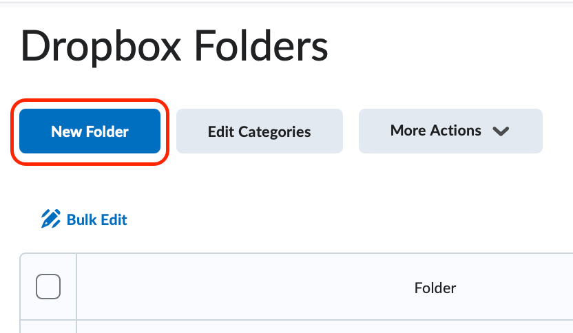The new folder button at the top of the dropbox folders page